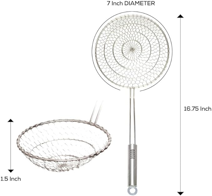 Helen's Asian Kitchen Spider Strainer, 7-Inch, All Stainless Steel Mesh Basket And Handle, For Noodles, Dumplings, Wontons, Deep Frying, And Draining Tasks
