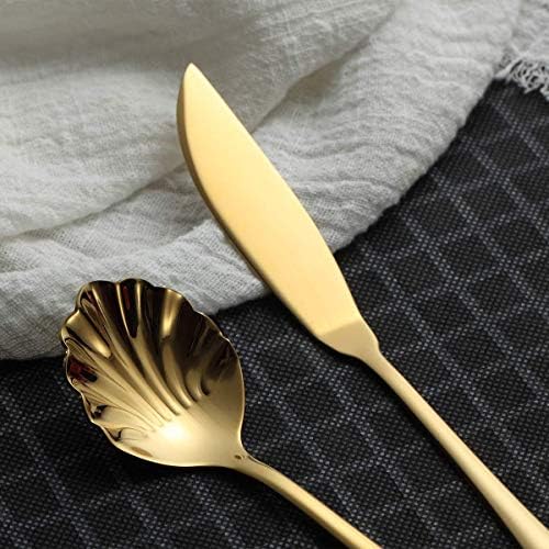 Berglander Stainless Steel Golden Titanium Plated Flatware Serving Set 6 Pieces, 5 Serving Pieces of 45 Pieces Flatware With 1 Cake Server, Serving Silverware Set (Shiny Golden)