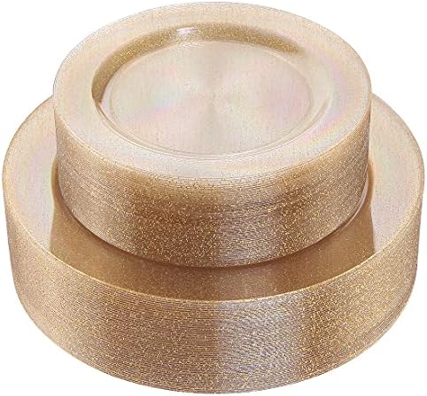 I00000 102 Pcs Gold Glitter Plastic Plates, Gold Glitter Disposable Plates