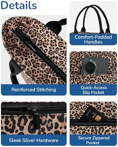 Aosbos Lunch Tote Bag,Insulated Lunch Bag For Women,Work,Office,Leopard