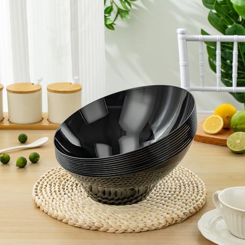 BESTVIP 54 Oz Black Plastic Angled Serving Bowls, 12 Pack