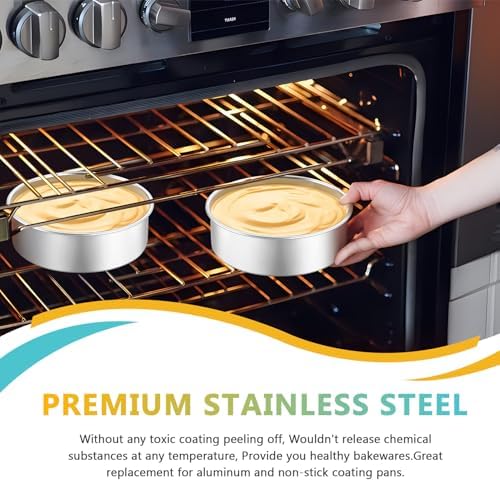 P&P CHEF 6 Inch Cake Pan Set of 2, Stainless Steel Round Baking Cake Pans