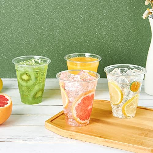Turbo Bee 12 oz Clear Plastic Cups, 100 Pack, Disposable Cold Drink Cups