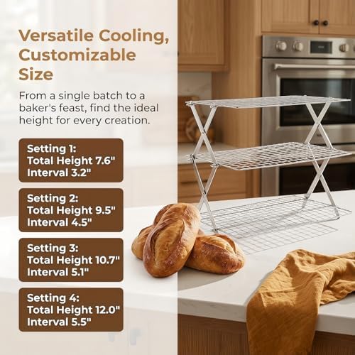 Collapsible Cooling Rack, Stainless Steel Rack for Cookie Baking (3 Tier)