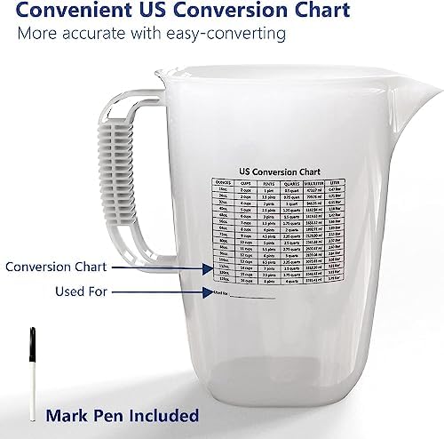 WhiteRhino 1 Gallon 134oz Measure Pitcher,US Conversion Chart, Extra Large Plastic Measuring Cup-Strong Food Grade, Graduated Mixing Pitcher for Lawn, Pool Chemicals,Home Hobbies,Motor Oil and Fluids