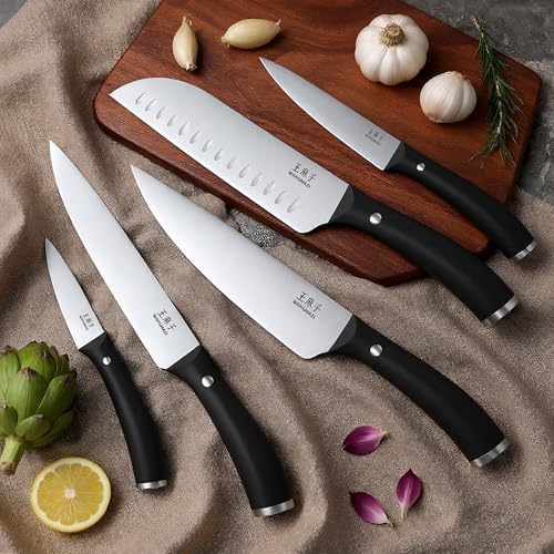 WANGMAZI 15‑Pcs Knife Block Set, Stainless Steel, Black