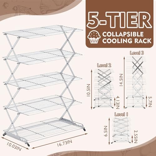 Novabright 5 Tier Collapsible Cooling Rack for Baking 16" x 10" Stainless