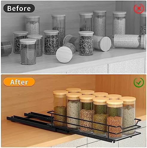 BOIVSHI Pull Out Spice Rack Organizer for Cabinet, Heavy Duty Slide Out Spice Rack Organizer for Kitchen Cabinets and Pantry, Fits Spices, Sauces, Canned Food (4.5''Wx10.5''Dx2.5''H)