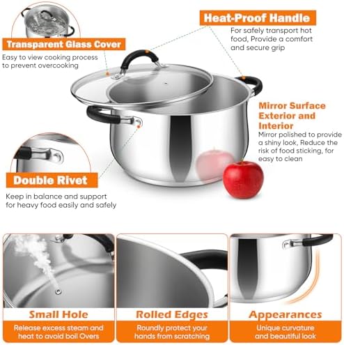 P&P CHEF 8 Quart Stainless Steel Stock Pot, Cooking Pot with Visible Lid