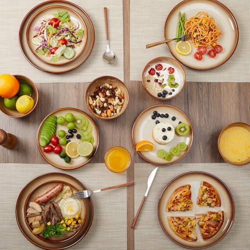 Pokini Stoneware Dinnerware Sets for 8, 24pcs Plates and Bowls Sets Dishes