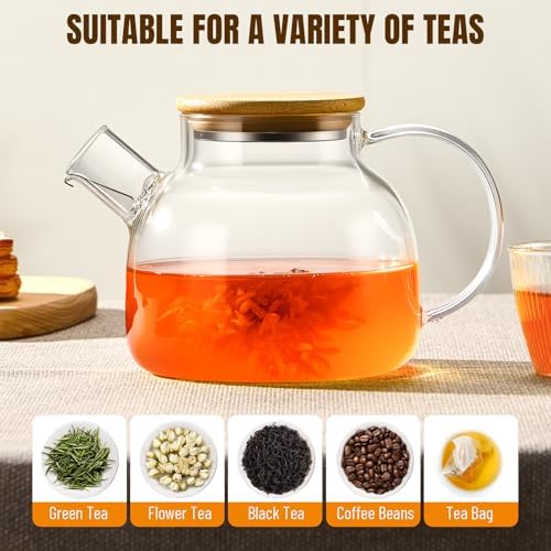 PARACITY Glass Tea Kettle Stovetop, Clear Glass Teapot with Infuser, 34oz