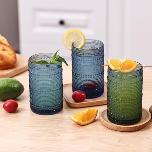 Moretoes 15oz Blue Vintage Hobnail Drinking Glasses Set of 6
