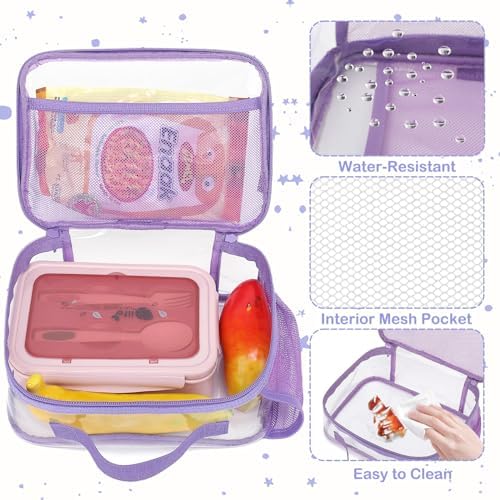 FlowFly Kids Lunch box Insulated Soft Bag Mini Cooler Back to School Thermal Meal Tote Kit for Girls, Boys,ClearPurple