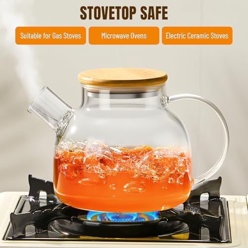 PARACITY Glass Tea Kettle Stovetop, Clear Glass Teapot with Infuser, 34oz