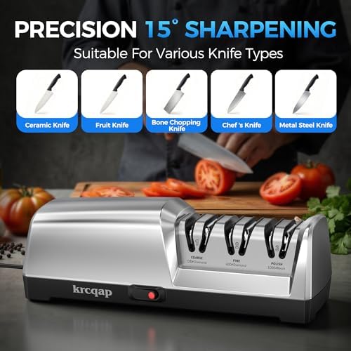 Electric Knife Sharpener for Kitchen Knives, 3-Stage, Fast, Repair, Polish