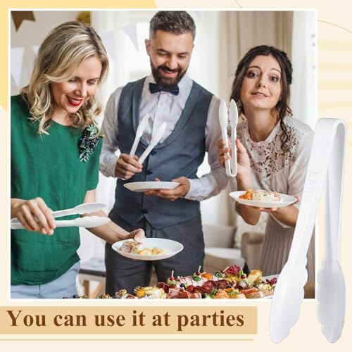 Tessco 50 Pcs Plastic Tongs, 9 Inch Disposable Serving Tongs,White