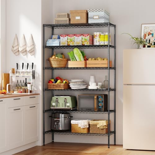 BestOffice | 6-Tier Wire Shelf with Wheels | 45" x 18" x 82" | Black