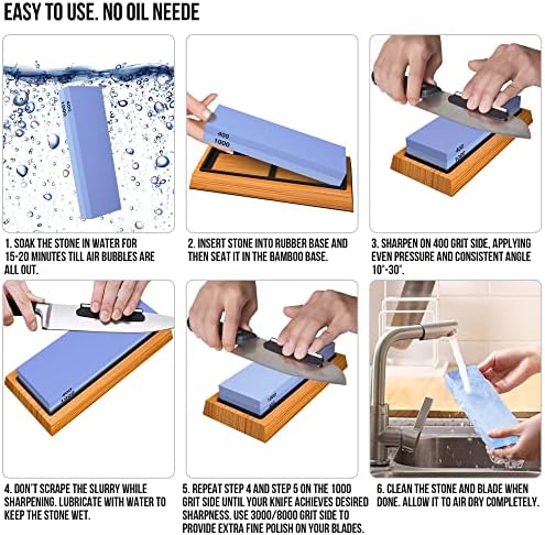 Whetstone Knife Sharpening Stone Set, Double-Sided Grit 400/1000 3000/8000