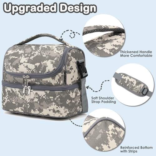 FlowFly Kids Double Decker Cooler Insulated Lunch Bag Large Tote for Boys, Girls, Men, Women, With Adjustable Strap, Digital Camo