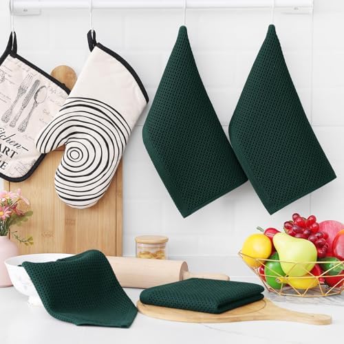 Homaxy 100% Cotton Waffle Weave Kitchen Dish Cloths 18-Pack, Blackish Green