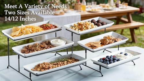 Gomakren 3 Tier Rectangular Serving Tray 14 Inch Serving Platters and Stand