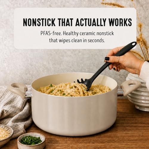 GreenLife 5QT Ceramic Nonstick Stockpot with Lid, Beige Taupe