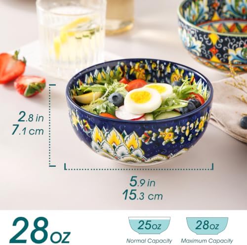 vancasso Cereal Bowls Set of 6, Bohemian Ceramic Soup Bowls, 28 oz Colorful Bowls Set for Kitchen, Dishwasher & Microwave Safe for Salad, Pasta, Rice, Oatmeal, Fruit (Pack of 2)
