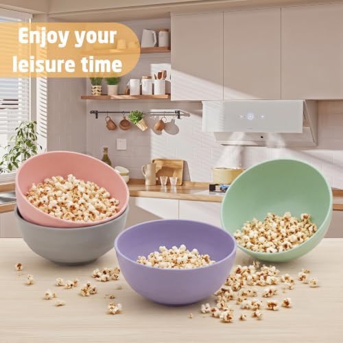 Large Soup Bowls 60oz, Unbreakable & Stackable Wheat Straw Bowls Sets of 6, Large Serving Bowl for Ramen, Popcorn, Salad, Pho, Microwave Safe Kitchen Bowls for Camping, Dorm, Party - Colorful