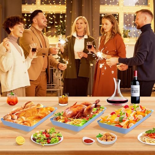 WOWBOX 6 pcs Serving Tray for Entertaining, Serving Platters for Snacks, Fruit, Cookies, Dessert, Reusable Plastic Trays for Serving Food and Pantry Organization in Kitchen & for Parties, (Blue)