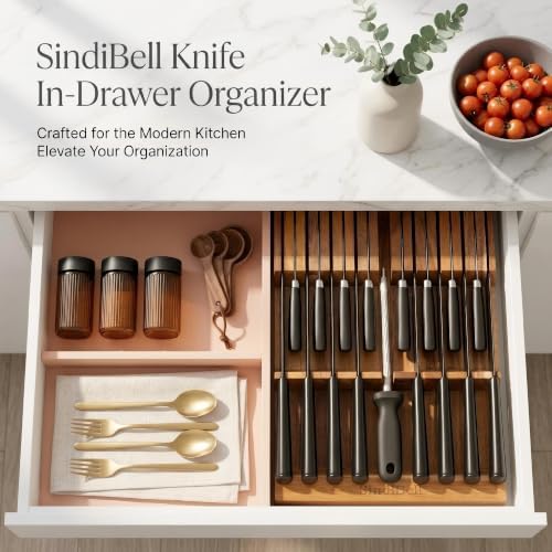 In Drawer Knife Block Acacia Wood Kitchen Knives Drawer Organizer Large