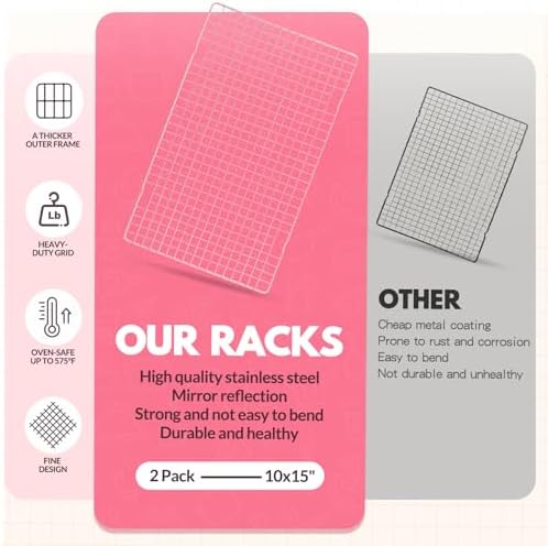 2 PCS Cooling Racks for Cooking and Baking, 16x10 Inches Stainless Steel Cooling Rack, Sheet Pan with Wire Rack for Baking Sheet, Bacon Rack Oven Safe Fits Jelly Roll Sheet Pan