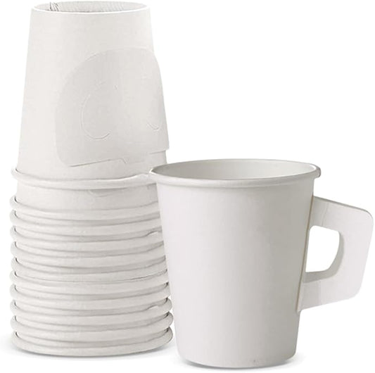 Disposable Tea Cups for Tea Party,8 Oz Paper Coffee Cups with Handles,Disposable Paper Cups for Hotel Motel Room Home Cafes Bistros Parties(50 Pcs)