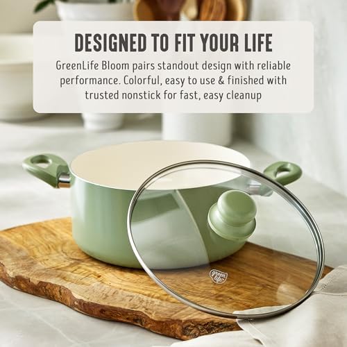 GreenLife 5QT Ceramic Nonstick Stockpot with Lid, Sage Green