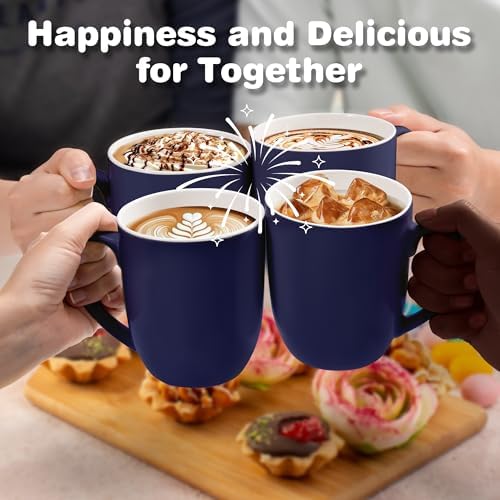 Large Ceramic Coffee Mugs Set of 6 16oz(475ml) Tea Cups Gifts Dark Blue