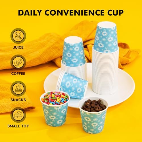 RACETOP 3 oz Bathroom Cups 300 Pack, Small Paper Cups, Blue Floral