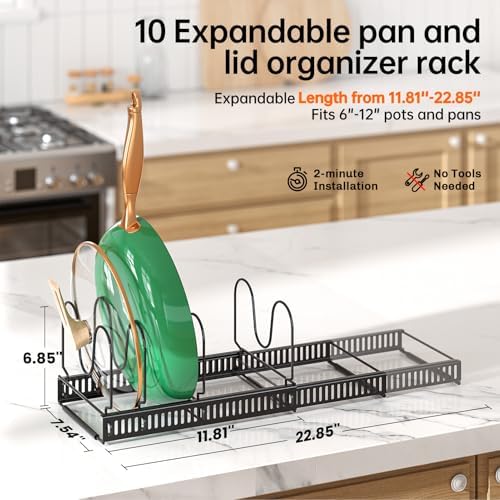 MUDEELA Expandable Pot Pan Lid Organizers inside Cabinet, 14 Divider-Black