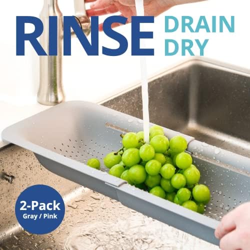 Blue Ginkgo Over Sink Colander, Extendable Kitchen Strainer, 2-Pack, Mix