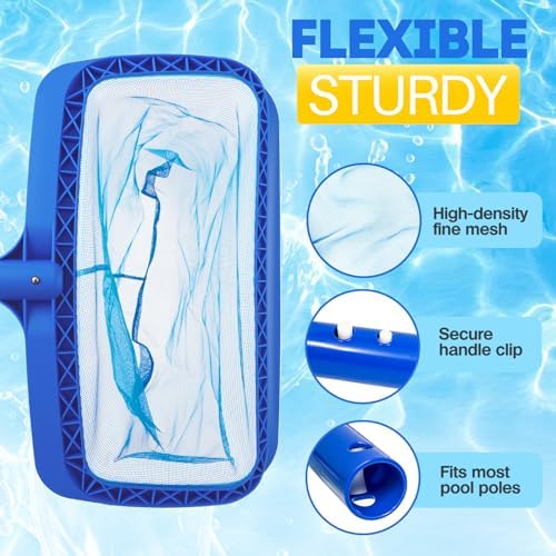 Pool Skimmer Net, Professional Swimming Pool Leaf Skimmer with Heavy Duty Frame, Fine Nylon Flat Mesh for Fast Debris Cleaning, for Above Ground & In-Ground Pools