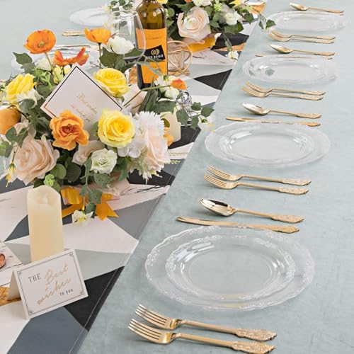 U-QE 100 Pieces Clear Plastic Plates - Clear Disposable Plates