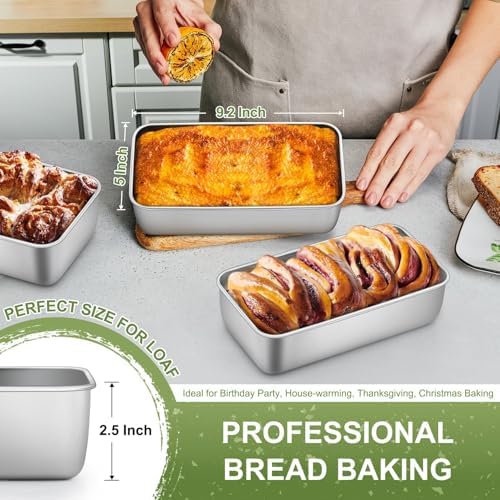 P&P CHEF Loaf Pan, 9 x 5 Inch Stainless Steel Bread Pan, (Silver, 12Pcs)
