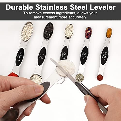 Aovchei 7 PCS Black Magnetic Measuring Spoons Set