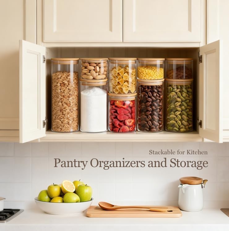 ComSaf Glass Storage Containers with Lids, Set of 6 Jars (0.6Qt/1Qt/1.5Qt)