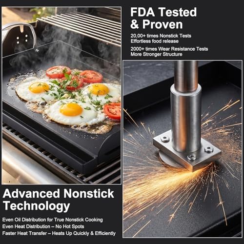 Cast Iron Griddle for Gas Grill with 5-Piece Griddle Tool Kit, 17" x 13"