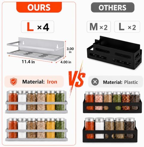 SMRCAD Magnetic Spice Rack 4-Pack – Heavy-Duty, Rust-Resistant