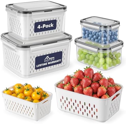 HOTEC 4-Pack Large Fruit Storage Container for Fridge,3.15L