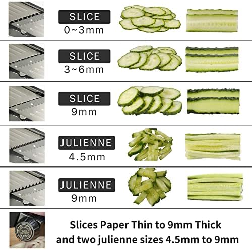 WELTONHM Mandoline Slicer, Adjustable Mandoline Slicer for Kitchen, Stainless Steel Mandolin Vegetable Chopper for Potato, Julienne Cutter with Cut-Resistant Gloves, Black
