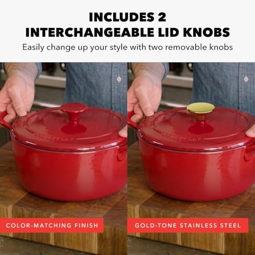 GreenPan x Bobby Flay 5.5QT Enameled Cast Iron Dutch Oven With Lid, Red