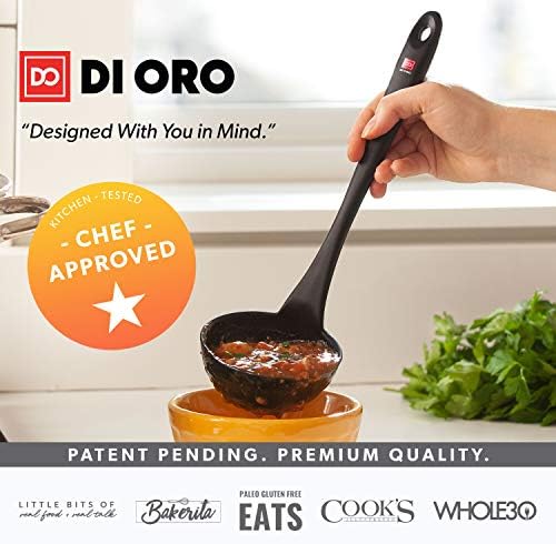 DI ORO Silicone Ladle - Soup & Serving, 600F Heat Resistant, Black