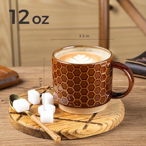 GBhome 12 OZ Stackable Coffee Mugs Set of 6, Ceramic Coffee Cups Set