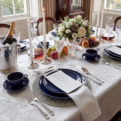 KIRE 200PCS Blue Plastic Plates with Silver Rim - Navy Blue Plastic Plates Include 100 Dinner & Dessert Plate - Heavy Duty Dark Blue Disposable Plate for Wedding/Parties